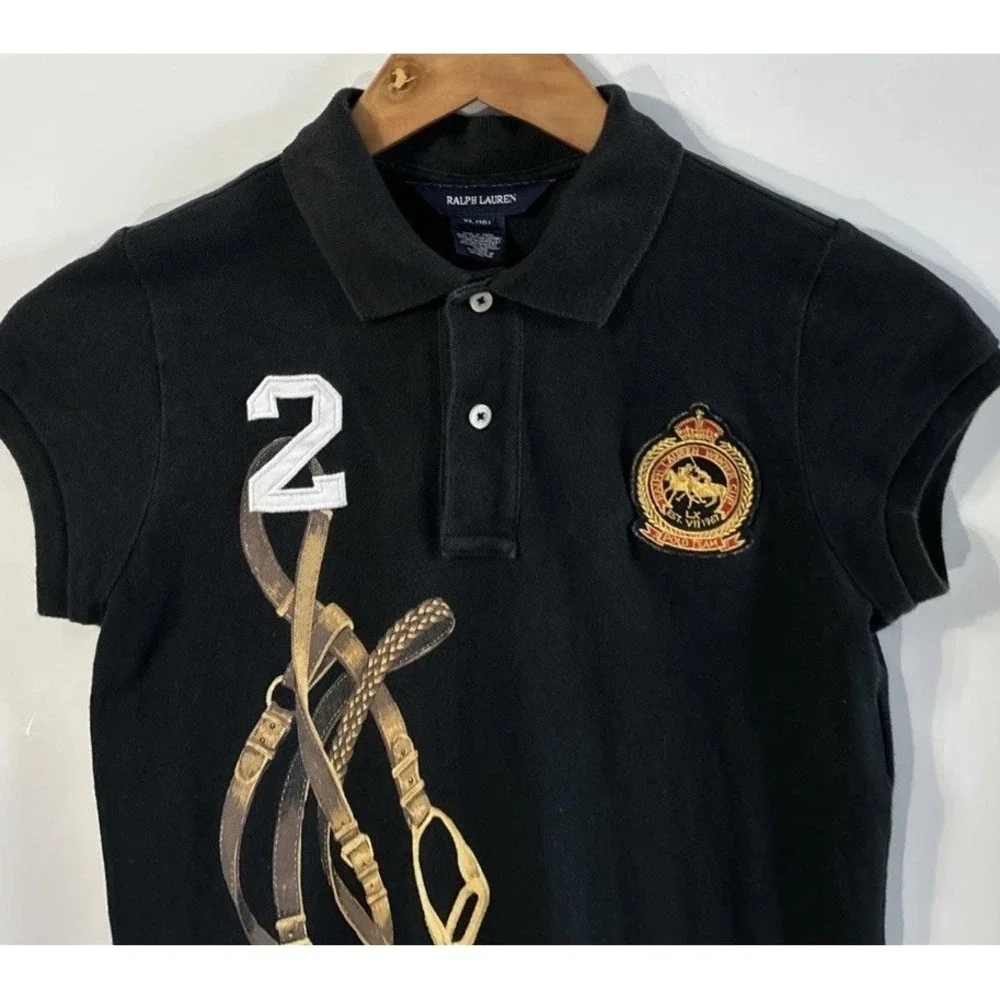 RARE Girls Ralph Lauren Polo Shirt Dress  Equestrian Horse Bridle Graphics Sz 16